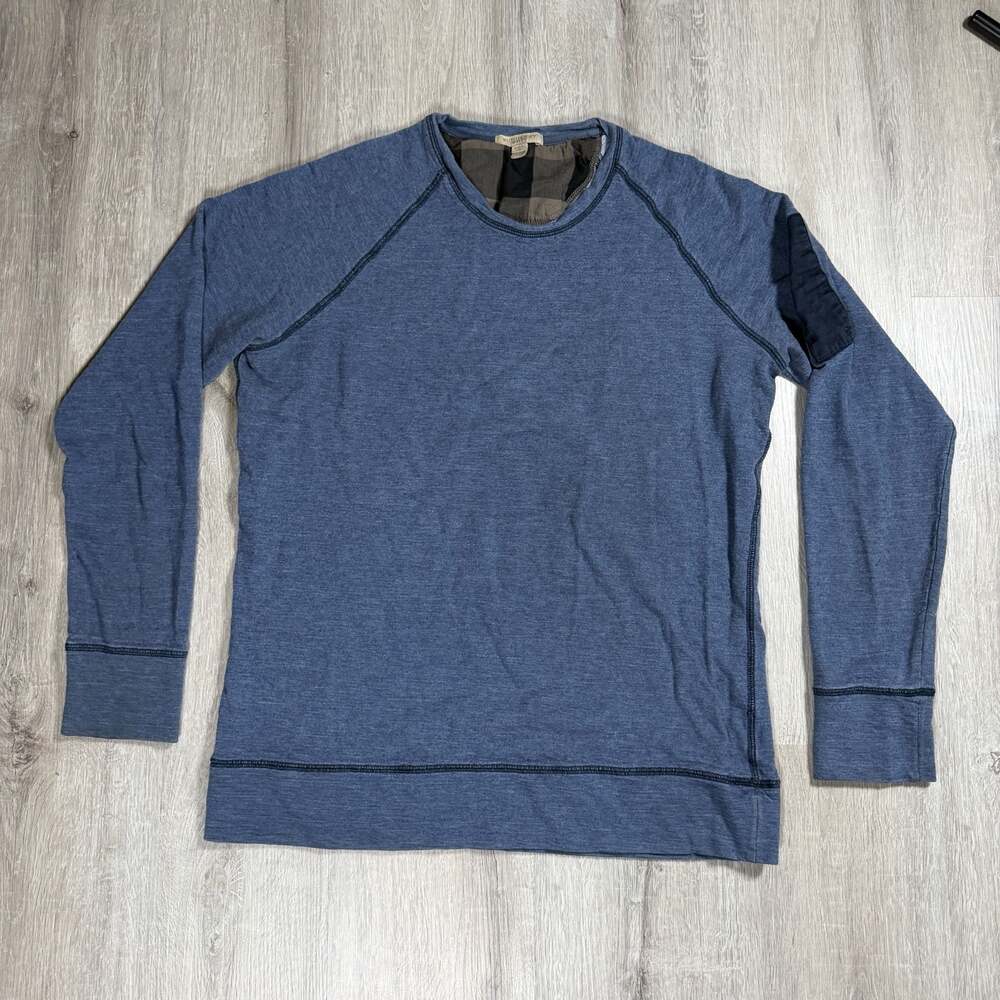 Mens Burberry Sport Blue Long Sleeve Crewneck Pullover with Plaid Interior XL